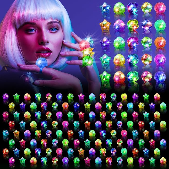 OLUPP Light Up Rings, Glow In The Dark Party Supplies, 6 Style Flashing Glow In by OLUPPGlowinTheDarkPartySupplies