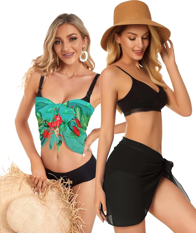 CHICGAL 2 Pieces Women Beach Sarong Bathing Suit Wrap Skirt Sheer Bikini - Image 2
