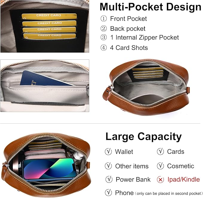 Small Crossbody Bags for Women Genuine Leather, Guitar Strap Shoulder Handbag - Image 4