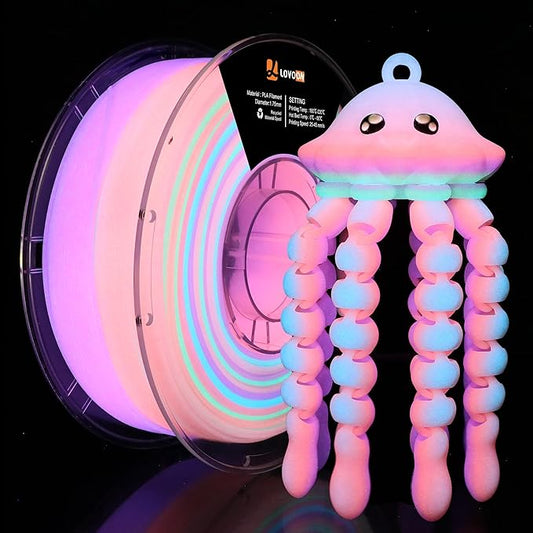 LOVOON 3D Printer Filament Luminous Glow Rainbow PLA, Magic irradiative 3D PLA by LOVOON