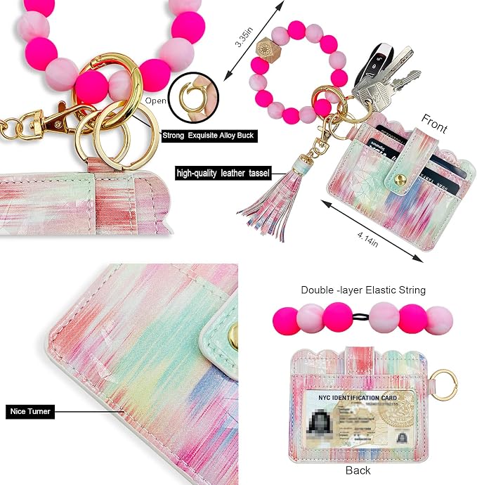Keychain Wallet Wristlet Small Credit Card Holder Bracelet Key Chain Purse - Image 3
