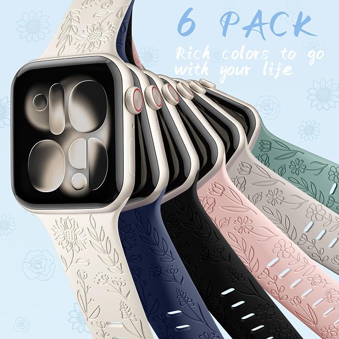 SNBLK 6 Pack Floral Engraved Bands Compatible - Image 9