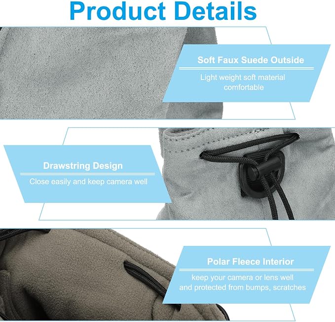 PATIKIL Camera Lens Pouch, S Size Drawstring Lens Case Flannel Camera Lens - Image 3