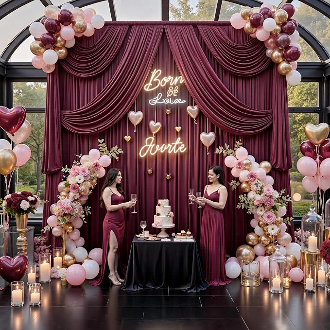 50ft x 15ft Burgundy Backdrop Curtains - Image 6