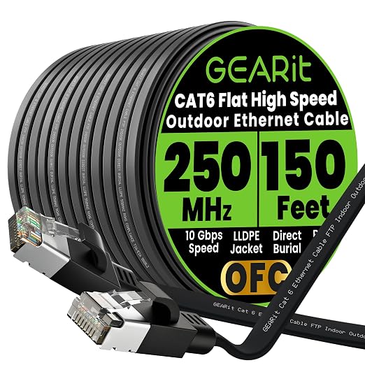 GEARit Cat 6 Outdoor Flat Ethernet Cable Direct Burial Rated LLDPE Jacket by GEARit