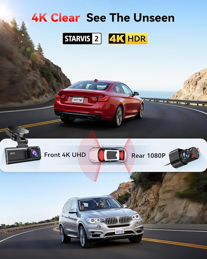 REDTIGER 4K Dash Cam Front Rear, STARVIS 2 Sensor, Free Card Included, 5.8GHz - Image 2