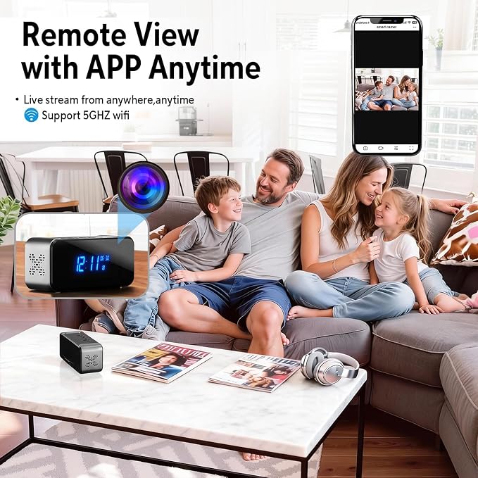 Hidden Camera with Alarm Clock & Bluetooth, Ultra 4K HD Wireless Indoor Camera - Image 3