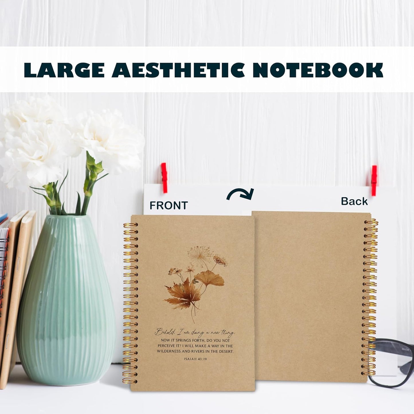 Behold I am Doing a New Thing Floral Christian Notebook Journal, Christian Gifts for Women, Bible Notebooks for Note Taking, Bible Journaling Notebook, Hardcover Spiral Notebook 5.5x8.3 kraft paper