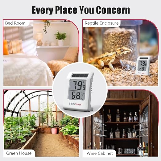 BaldrTherm Digital Thermometer and Humidity Meter, Solar-Powered 2.2" Indoor - Image 8