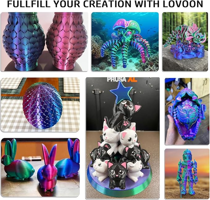 LOVOON 3D Printer Filament, Tricolor PLA Filament 1.75mm Silk Rainbow Filament - Image 5