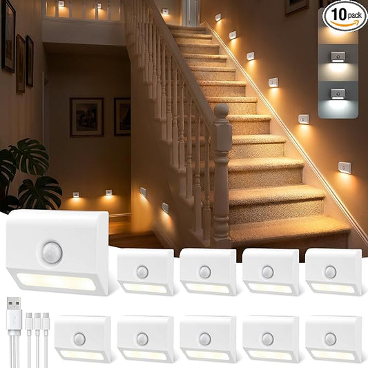VOLISUN Rechargeable Motion Sensor Night Light, 3 Colors Temperature Stair by VOLISUN
