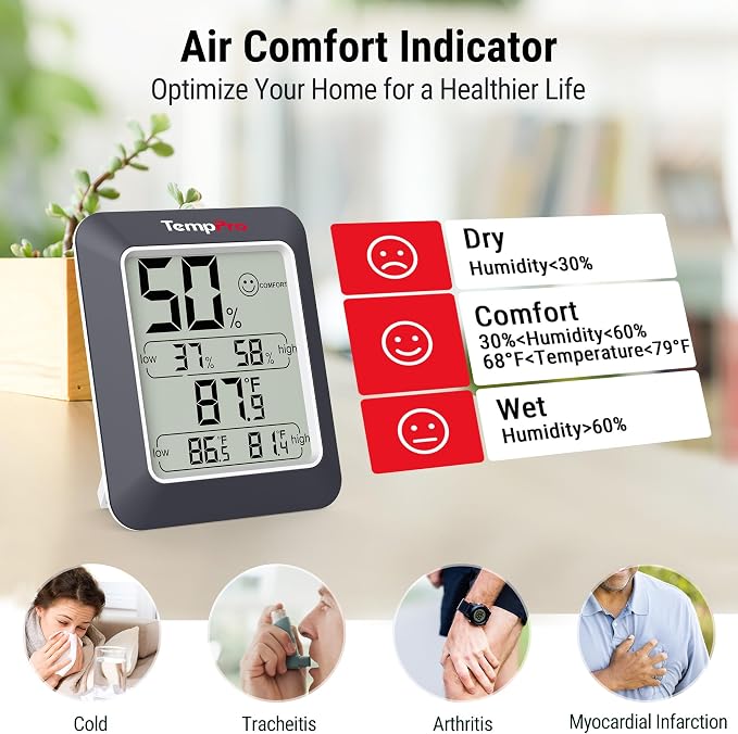 TempPro TP50W 3 Pieces Digital Hygrometer Indoor Thermometer Room Thermometer - Image 3