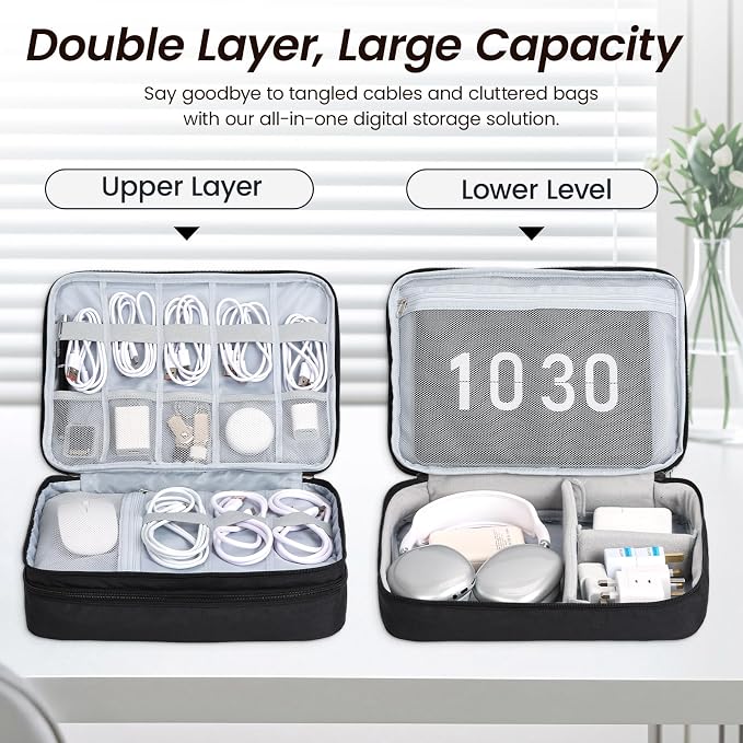 Large Electronic Organizer Travel Case, Double Layer Tech Accessories Bag - Image 4