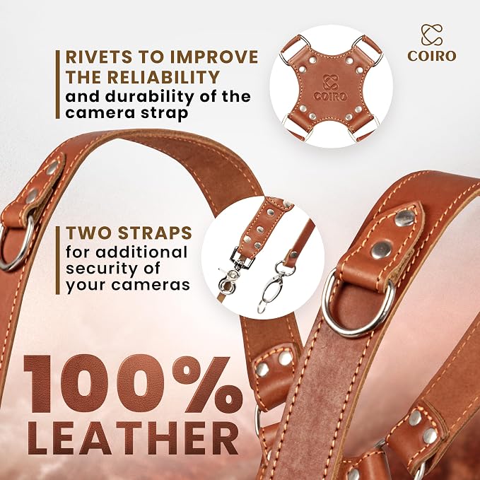 C Coiro Dual Camera Harness Shoulder Leather Camera Strap - Image 3