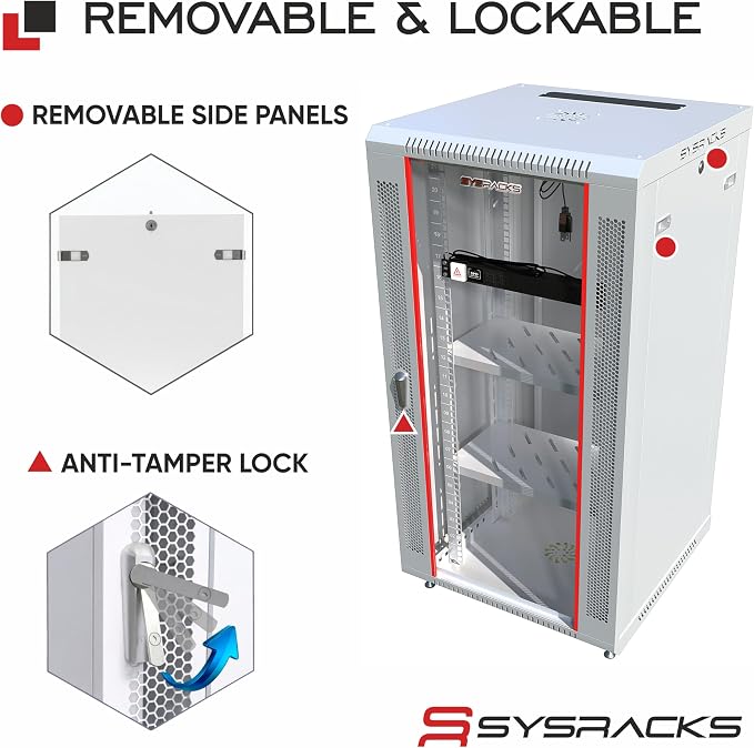 22U Wall Mount Server Rack Cabinet – 19" Network Rack Enclosure, PDU & 2 Shelves - Image 5