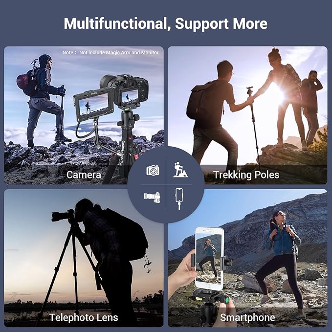 SmallRig Camera Tripod, 360°Ball Head Detachable, Payload 33lb, Adjustable - Image 5