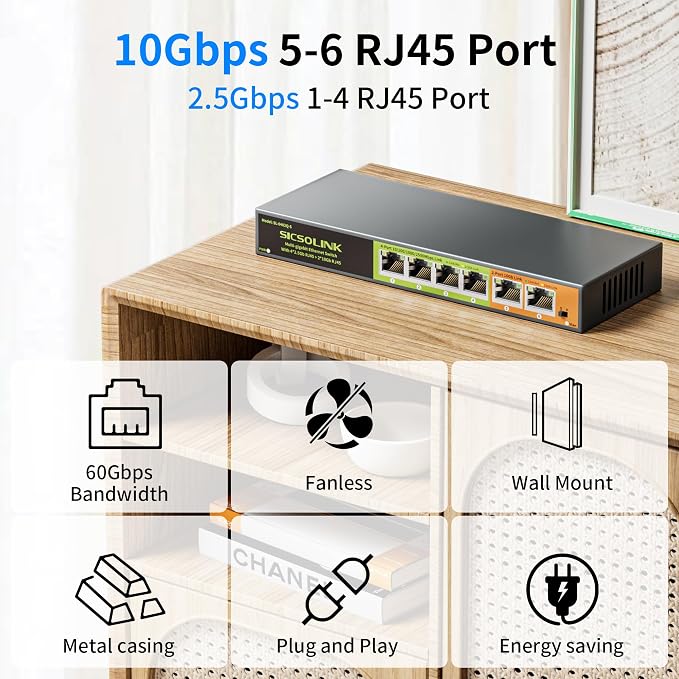 6 Port Multi-Gigabit Ethernet Switch Unmanaged – 4×2.5G RJ45 + 2×10G RJ45 Uplink - Image 5
