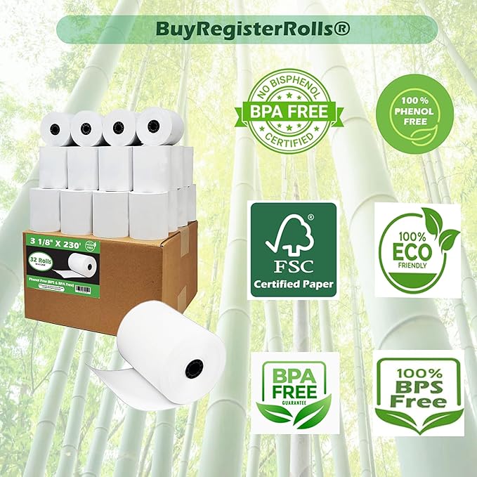 Phenol Free Thermal Paper 3 1/8 x 230 Receipt Rolls fits all Clover POS Cash - Image 3