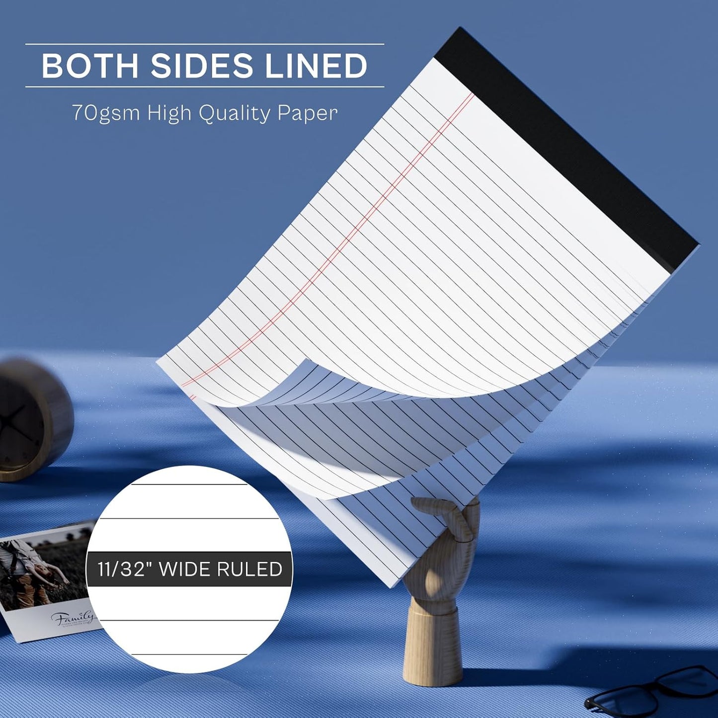 24 Pack White Note Pads 8.5x11, Wide Ruled Legal Pads 8.5 x 11 Writing Pad, Micro Perforated Notepad 8.5'' x 11'' Lined Paper Pads, Thickness Paper with Strong Cardboard, 30 Sheets per Pad