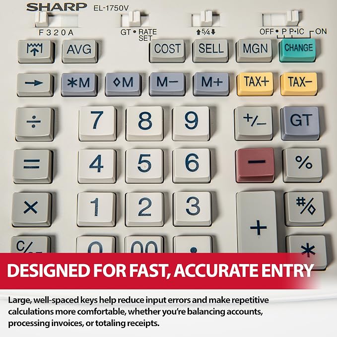 Sharp EL-1750V Two-Color Printing Calculator 2 Lines/Sec 3" Black/Red - Image 6