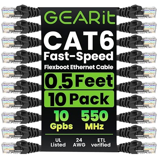GEARit Cat 6 Ethernet Patch Cable 0.5 ft Black by GEARit