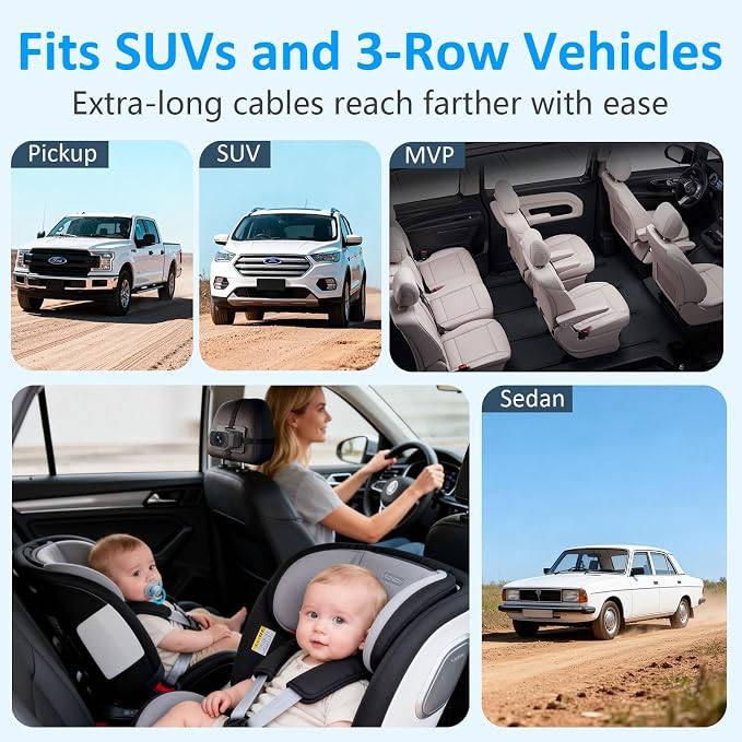 HD 1080P Baby Car Camera for 2 Kids: 5-Min Install for New Parents 6.9" Split - Image 8