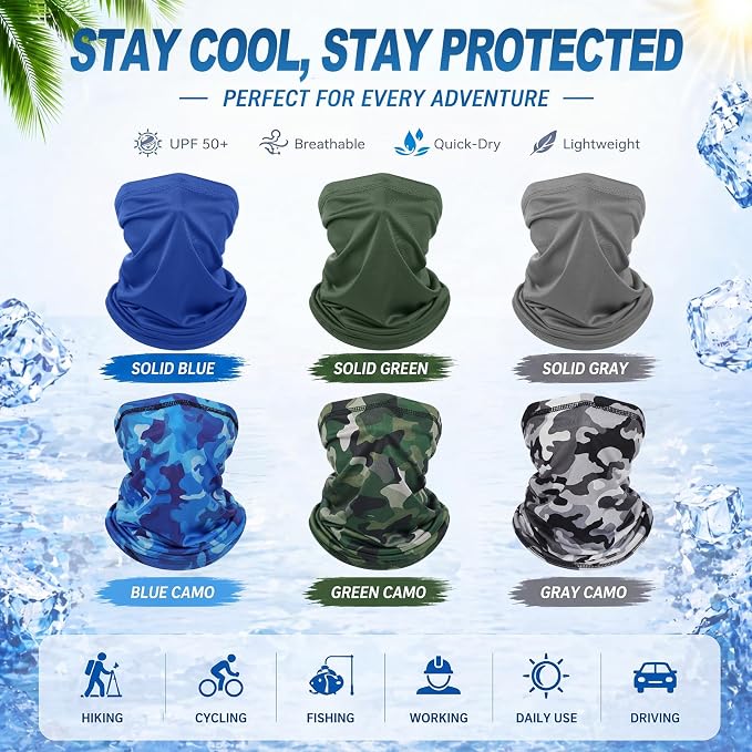 Geyoga 6 Pieces Summer UV Protection Cooling Neck Gaiter Face Clothing Neck - Image 6