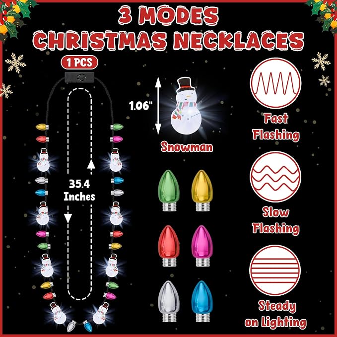 1PCS Light Up Christmas Necklace, Colorful 3 Modes Xmas Accessories - Image 2