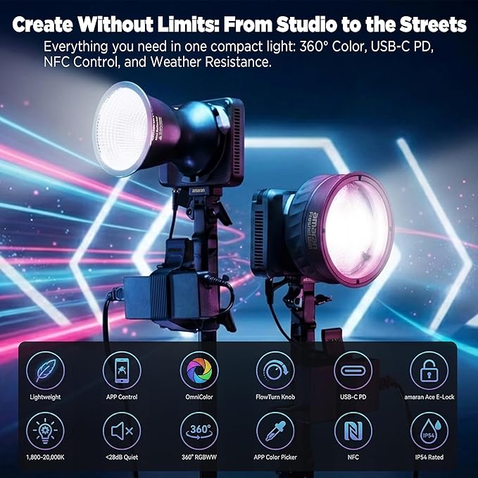 Amaran Ray 60c RGB LED Monolight, 60W Full Color COB Video Light - Image 3