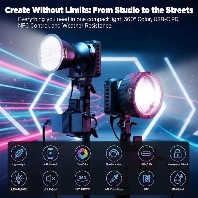 Amaran Ray 120c RGB LED Monolight, 120W Full Color COB Video Light - Image 3