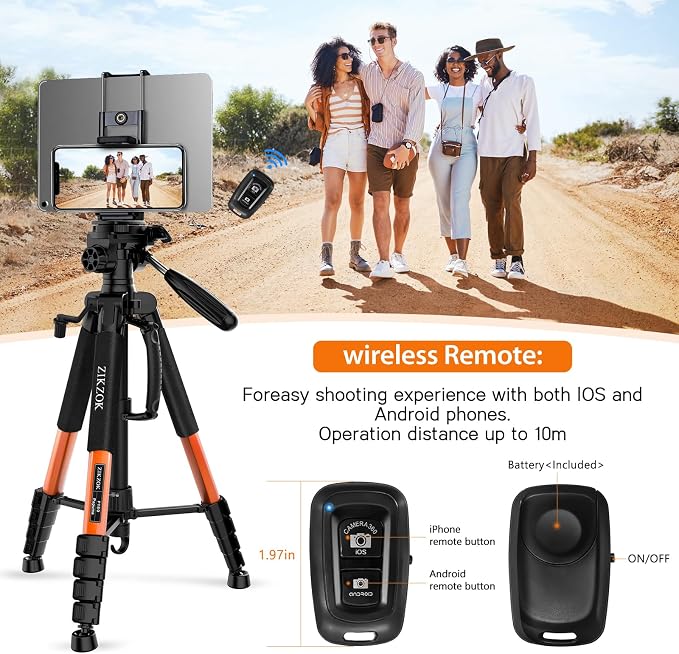 75inch Camera Tripod for ipad iPhone, Heavy Duty Aluminum Tripod - Image 4
