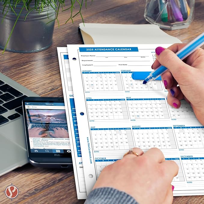 2025 Attendance Calendar Card Stock Paper – Great Employee Work Tracker | - Image 3