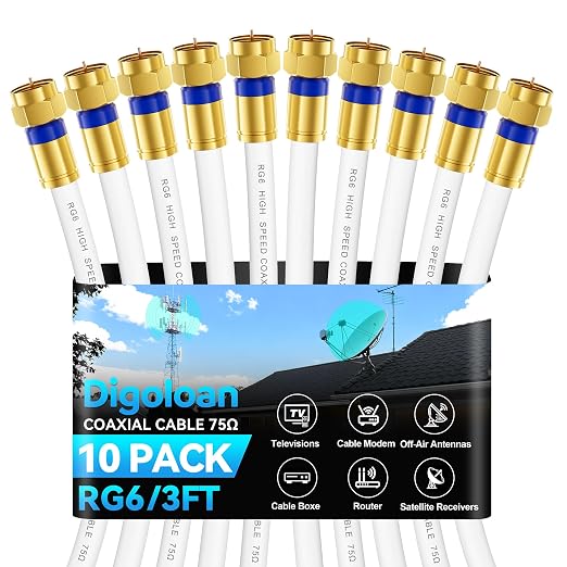 Coaxial Cable 3ft 10Pack, RG6 Coax Cable Cord Extender by Unknown