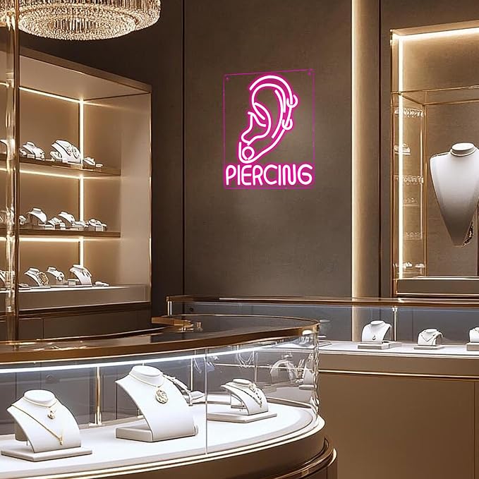 Ear Piercing Neon Sign, Cool Pink Dimmable LED Creative Ear Earring Neon Light - Image 3