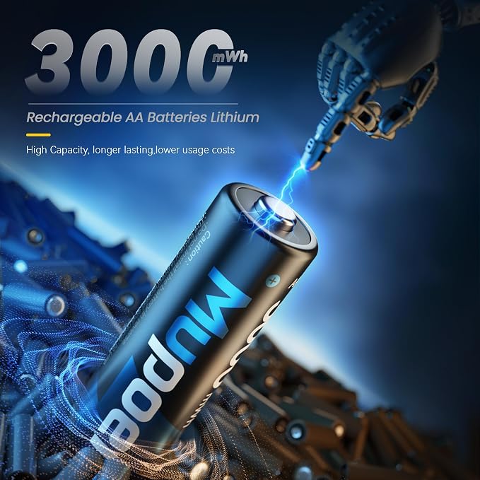 Rechargeable AA Batteries 8 Count, Lithium Battery A 1.5V 3000mWh, Double A - Image 2
