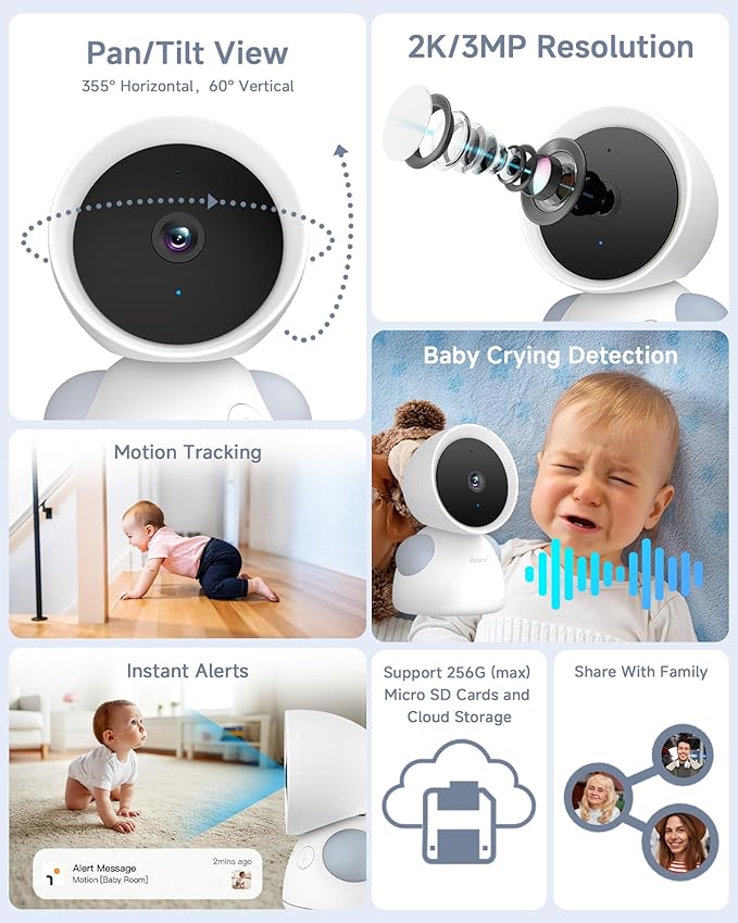 ARENTI Baby Monitor, 2K/3MP WiFi 6 Camera and Audio, 5-inch Wireless Screen - Image 3