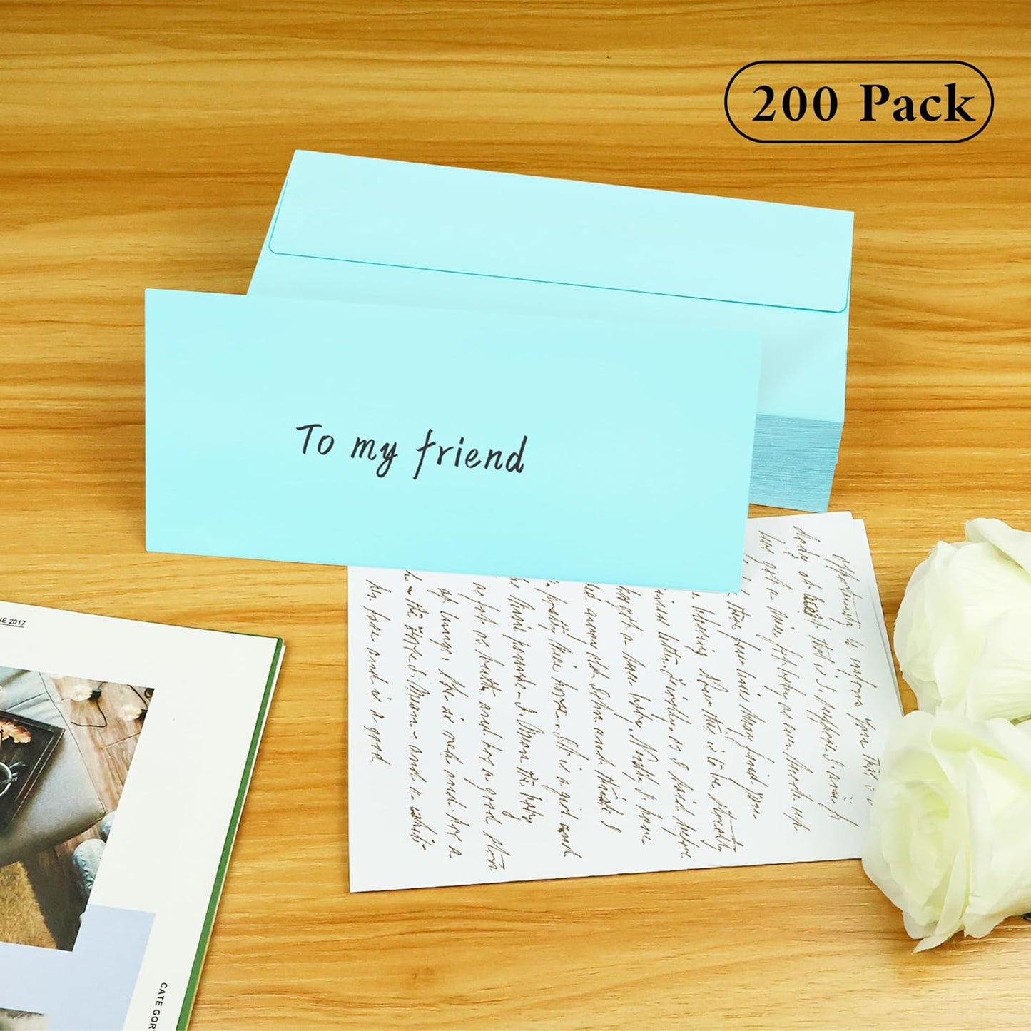 200 Pack #10 Business Envelopes, Light Blue Standard Envelopes Self Seal, Letter Size Business Mailing Envelopes for Checks Letters Invoices Statements Birthday Graduation Wedding, 4 1/8 x 9 1/2 Inch
