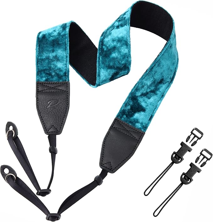 Padwa Lifestyle Peacock Blue Velvet Camera Strap by PadwaLifestyleCameraStrap