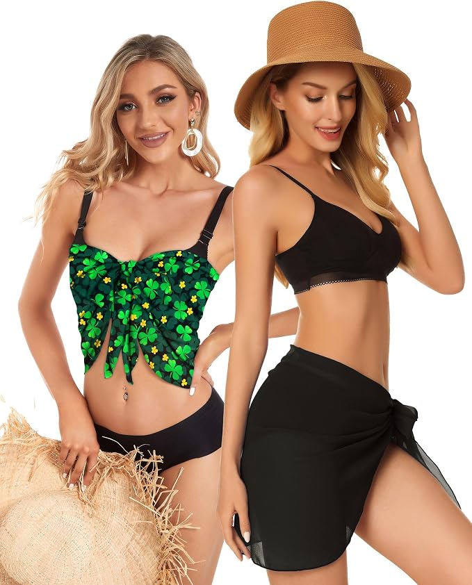 CHICGAL 2 Pieces Women Beach Sarong Bathing Suit Wrap Skirt Sheer Bikini - Image 4
