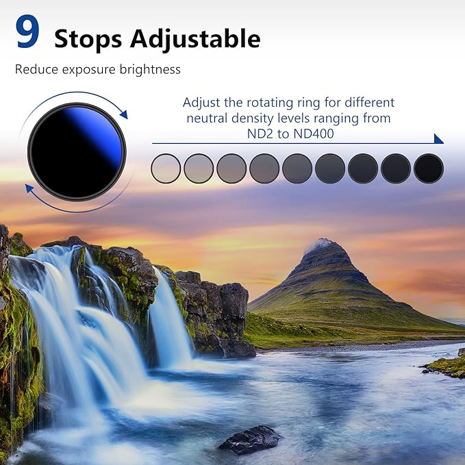 NEEWER 62mm Variable ND Filter ND2-ND400, Neutral Density Filter, Water and - Image 3