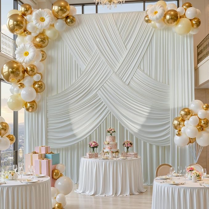 50ft x 15ft Ivory Backdrop Curtains - Image 6
