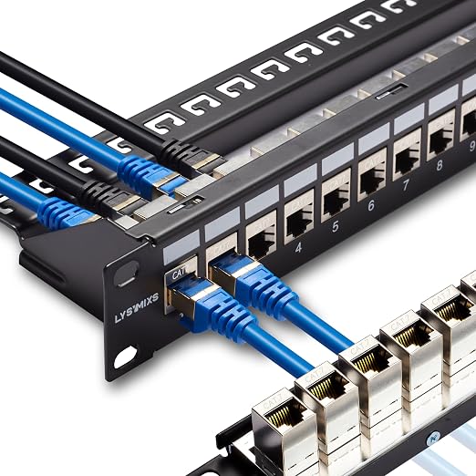 24 Port RJ45 Patch Panel Cat7 STP Feed Through, Coupler Network Panel 19 Inch by Lysymixs