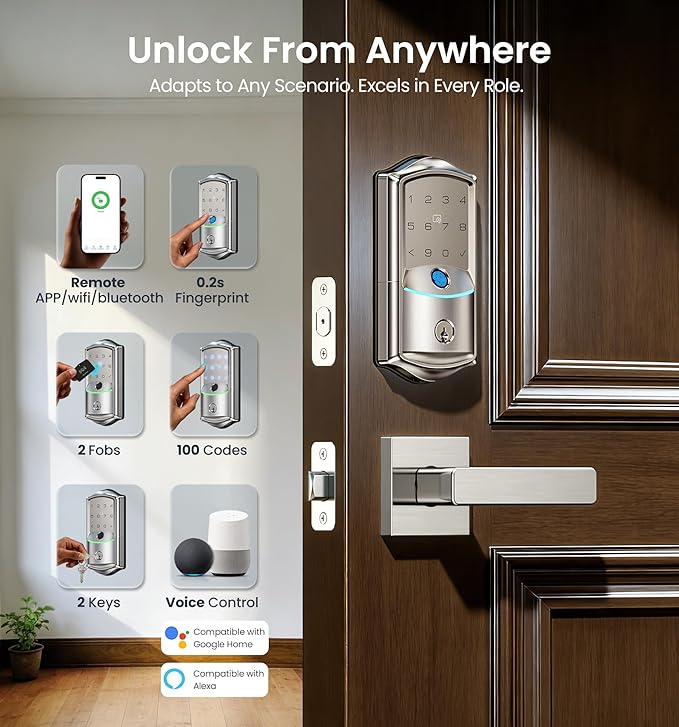 Veise VE027 Built-in Wi-Fi Smart Lock, Fingerprint Keyless Entry Front Door Lock - Image 3