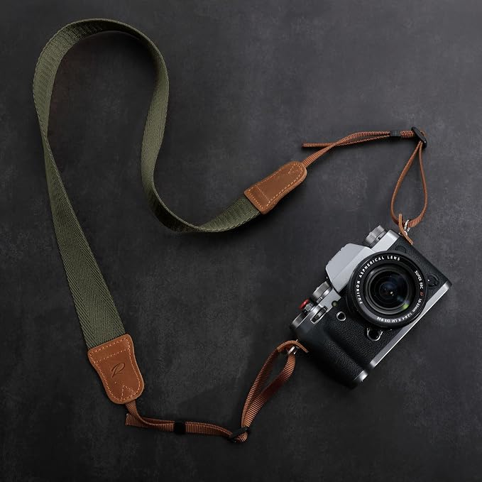 Olive Green Camera Strap, Double Layer top-grain Cowhide Ends, 1.5"Wide Pure - Image 5