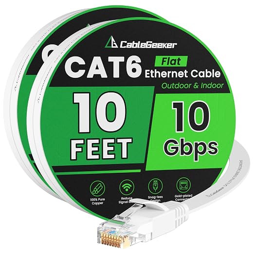 Cat 6 Ethernet Cable 10ft 2-Pack, Indoor&Outdoor, High Speed 10Gbps Internet by CableGeeker