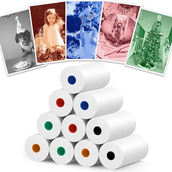 10 Rolls MIARALA 5 Vibrant Single-Color Kids Camera Paper Roll Refill, HD Paper by MIARALA