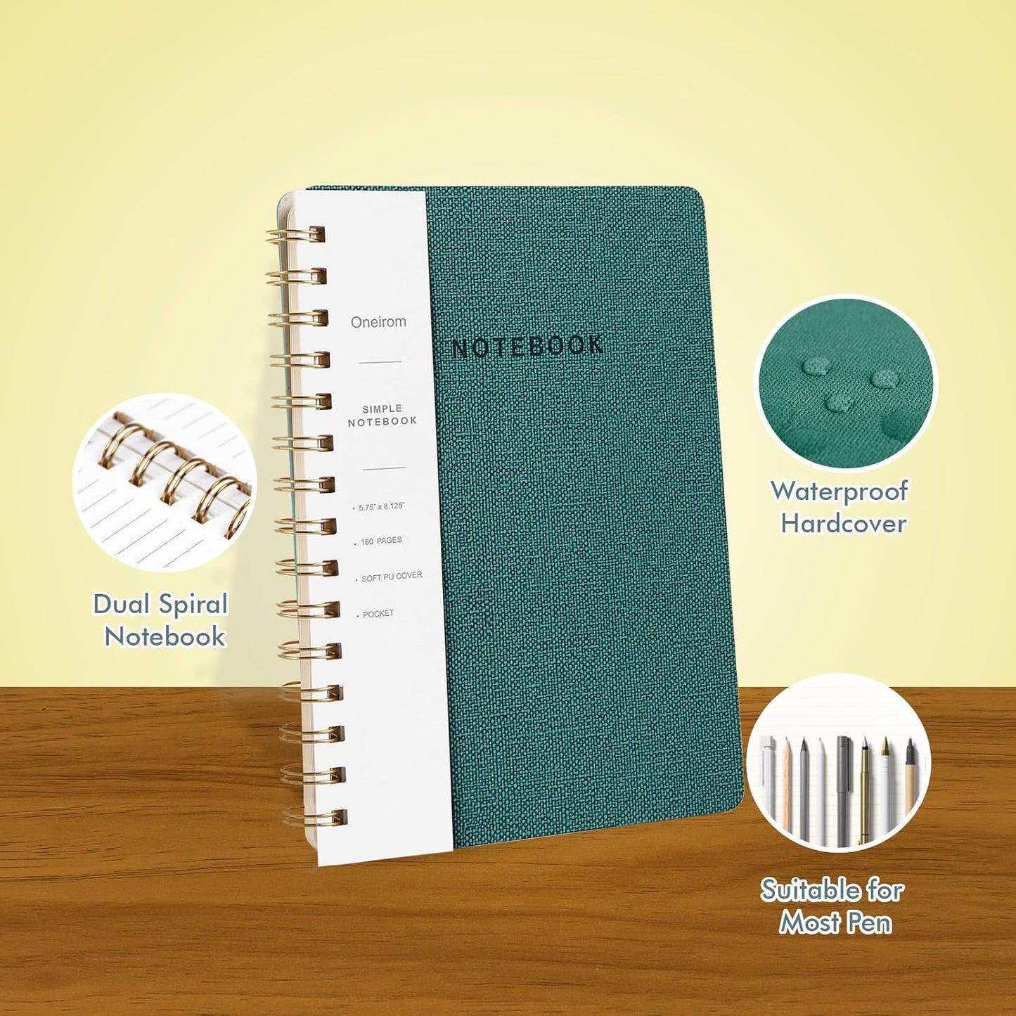 Lined Spiral Notebook College Ruled A5 Journal Book for Note Taking, 160 Pages Writing Journal for Office and Home School Supplies 5.75 x 8.125 inch (6pack-3Reefblue/3Green)