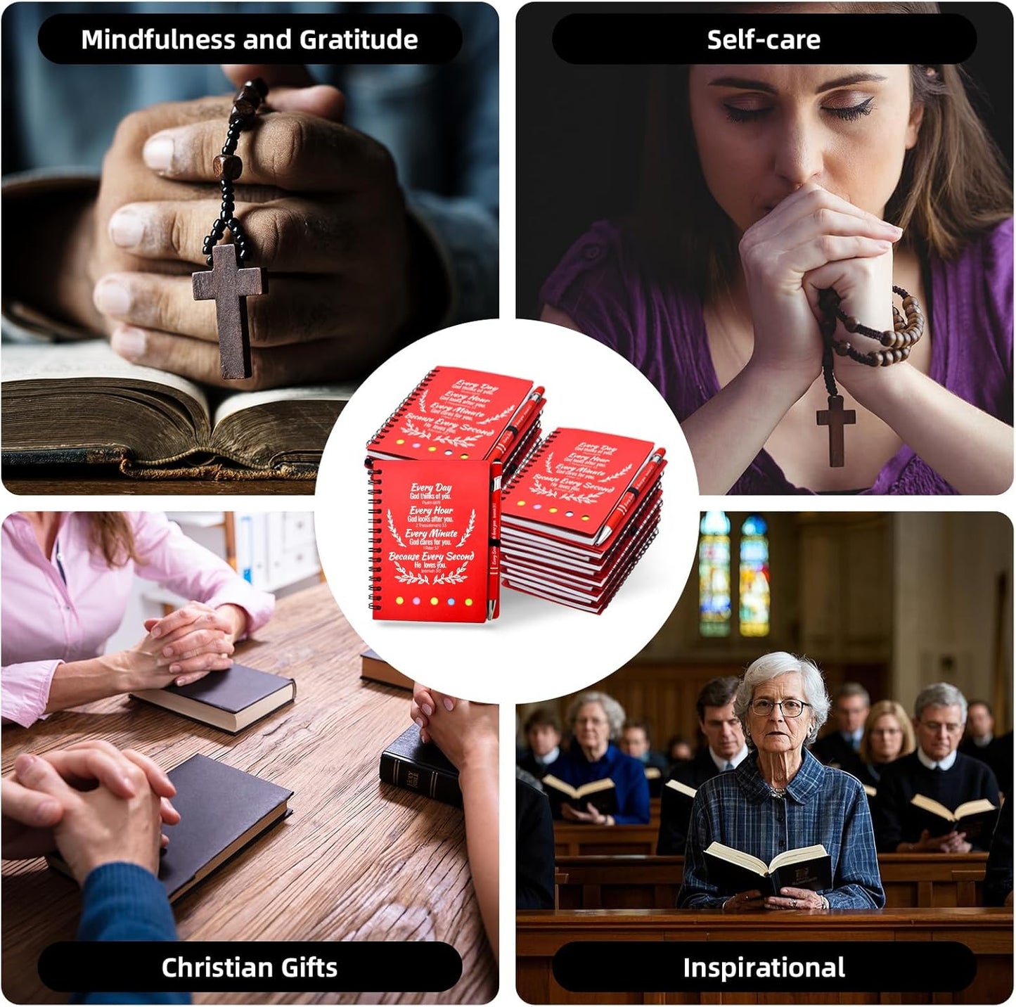 200 Pcs Bulk Fathers Day Christian Gifts Prayer Journal for Woman - 100 Set Religious Notepad with Christian Pen - Bible Notebook - Church Gifts for Inspirational, Bible Study, Devotions ( Red )