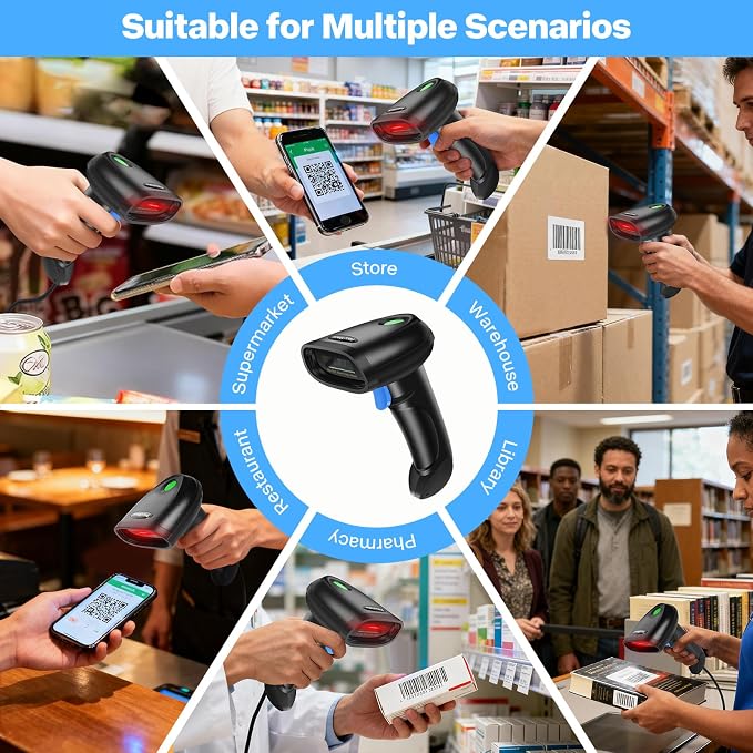 Bluetooth 1D&2D Barcode Scanner, 3-in-1 Bluetooth & USB Wired & 2.4G Wireless - Image 7