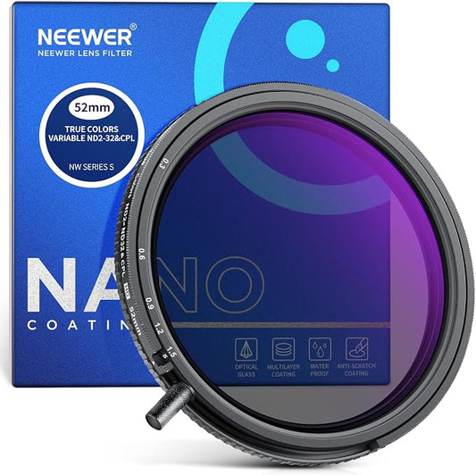 NEEWER 52mm True Colors Variable ND Filter ND2-ND32 & CPL, 2 in 1 Adjustable by Neewer